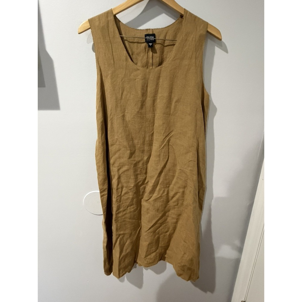 EILEEN FISHER Organic Handkerchief Linen Raw-Edge Maxi Dress Brown Sz Large C